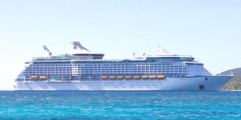Photo of a cruise ship on a tropical sea.